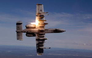 A-10 Thunderbolt II (Warthog) banking showing munitions